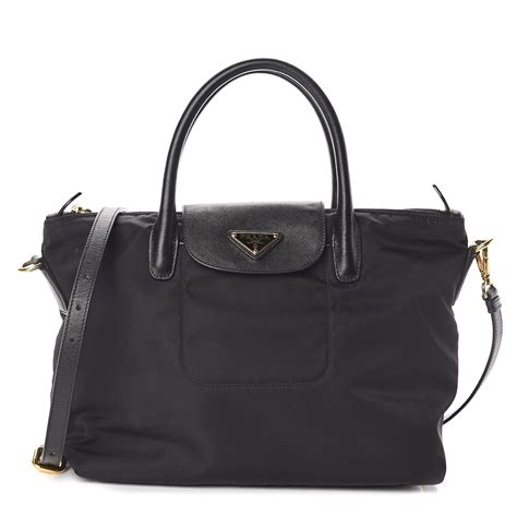 prada tessuto saffiano shopping tote with strap in black nero|prada saffiano tote used.